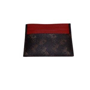 NWT Coach Refined Card Case with Horse and Carriage Print Red Canvas Leather